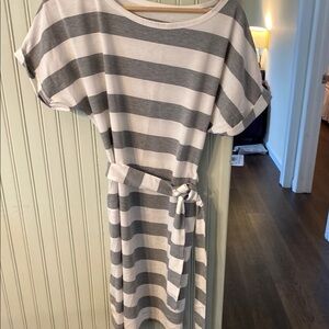 Striped Gray and White Casual Dress